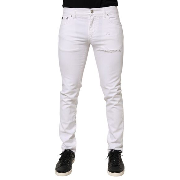 Dolce & Gabbana White Ripped Cotton Skinny Men Denim Men's Jeans (Pre-Owned) - Picture 1 of 5